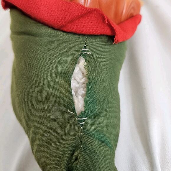 Vintage Rushton Red & Green Christmas Elf Rubber Face 17" Plush Decor - Picture 10 of 12